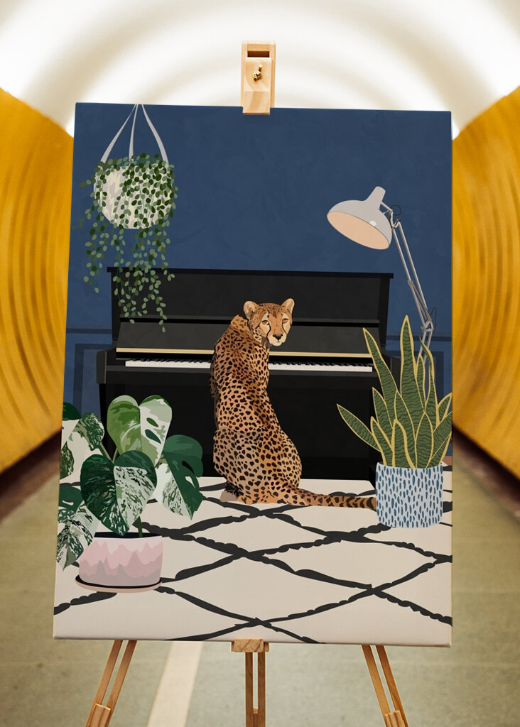 Cheetah playing piano 