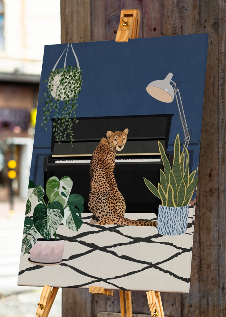Cheetah playing piano 