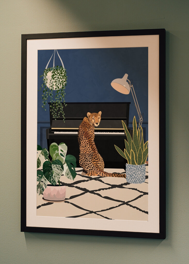 Cheetah playing piano 