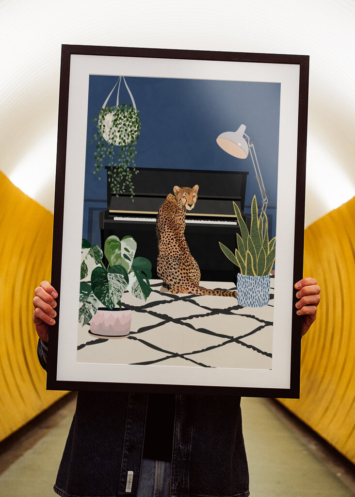 Cheetah playing piano 