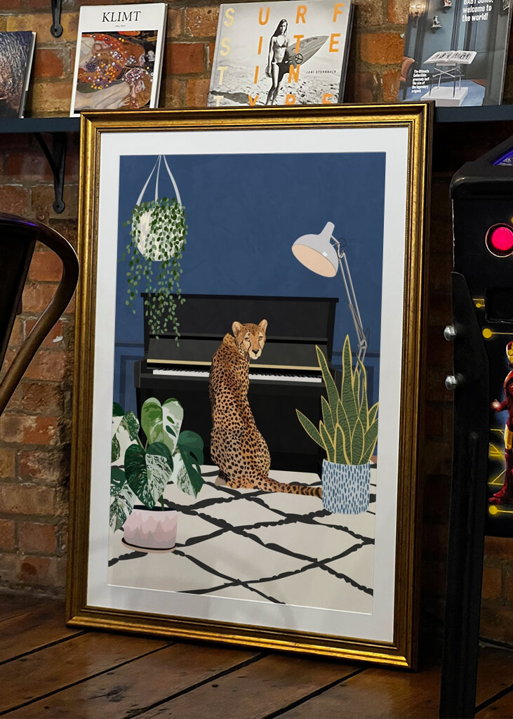 Cheetah playing piano 