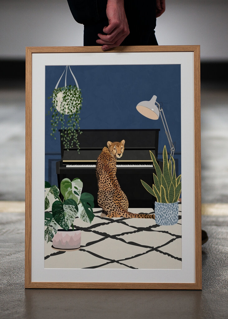 Cheetah playing piano 