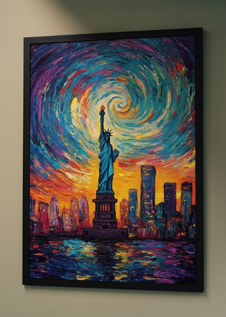 Socha Svobody s barvami USA