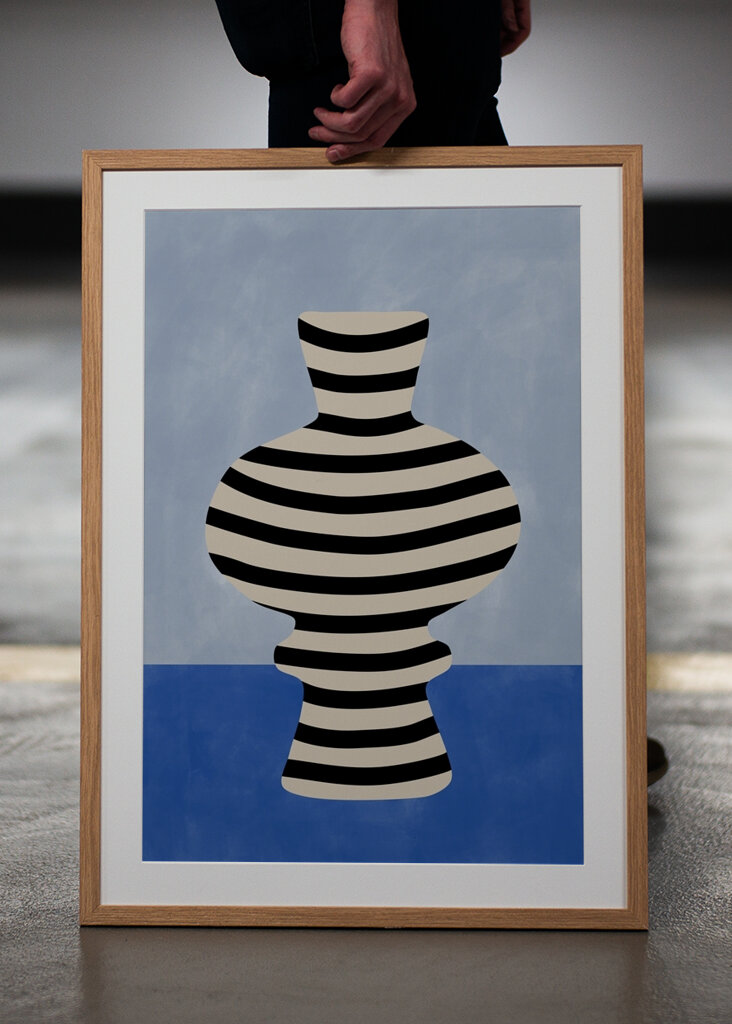 Indigo striped vase 