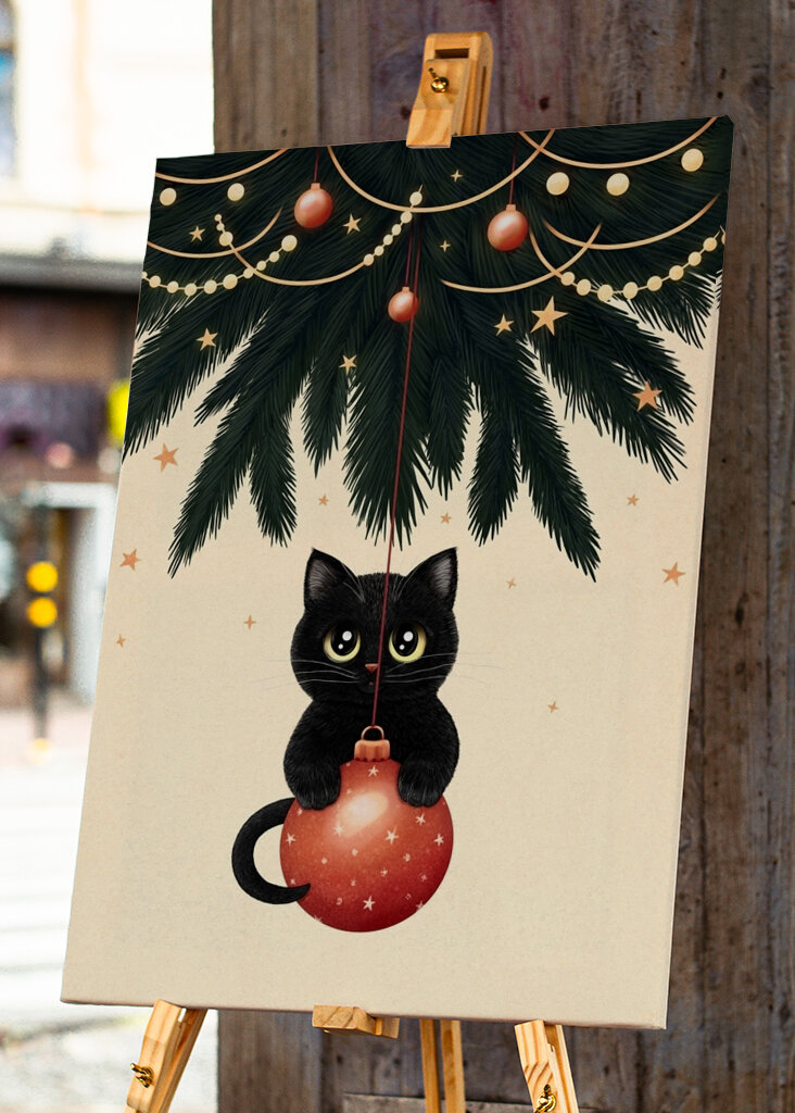 Cat under christmas tree