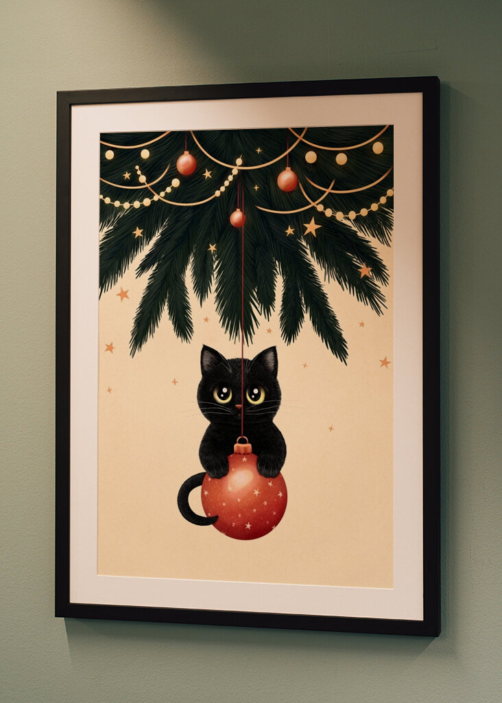 Cat under christmas tree