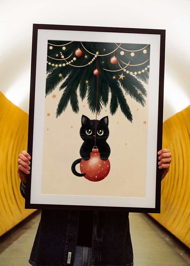 Cat under christmas tree