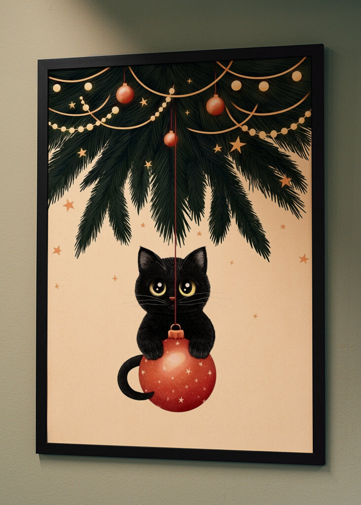 Cat under christmas tree