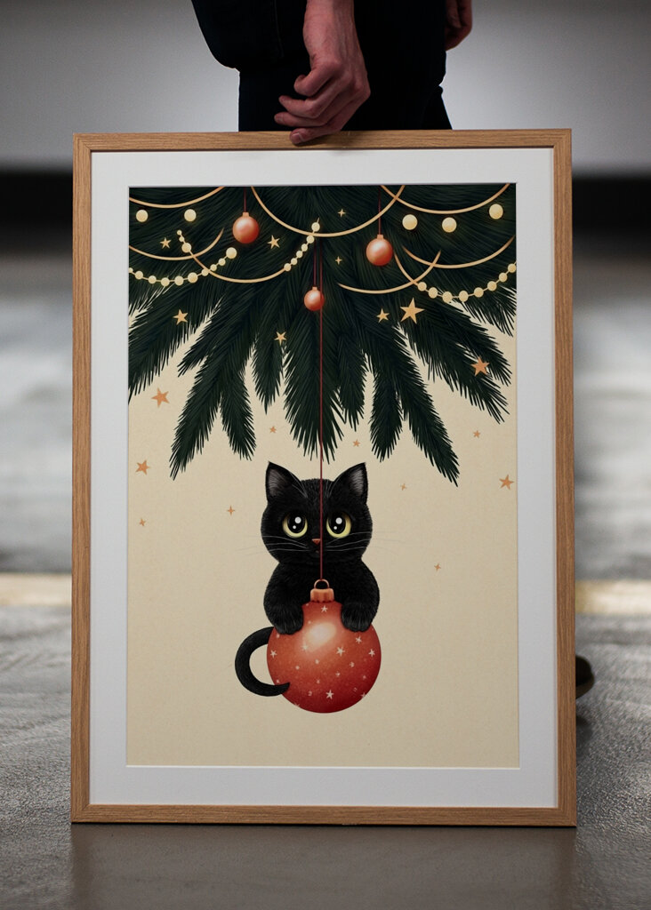 Cat under christmas tree