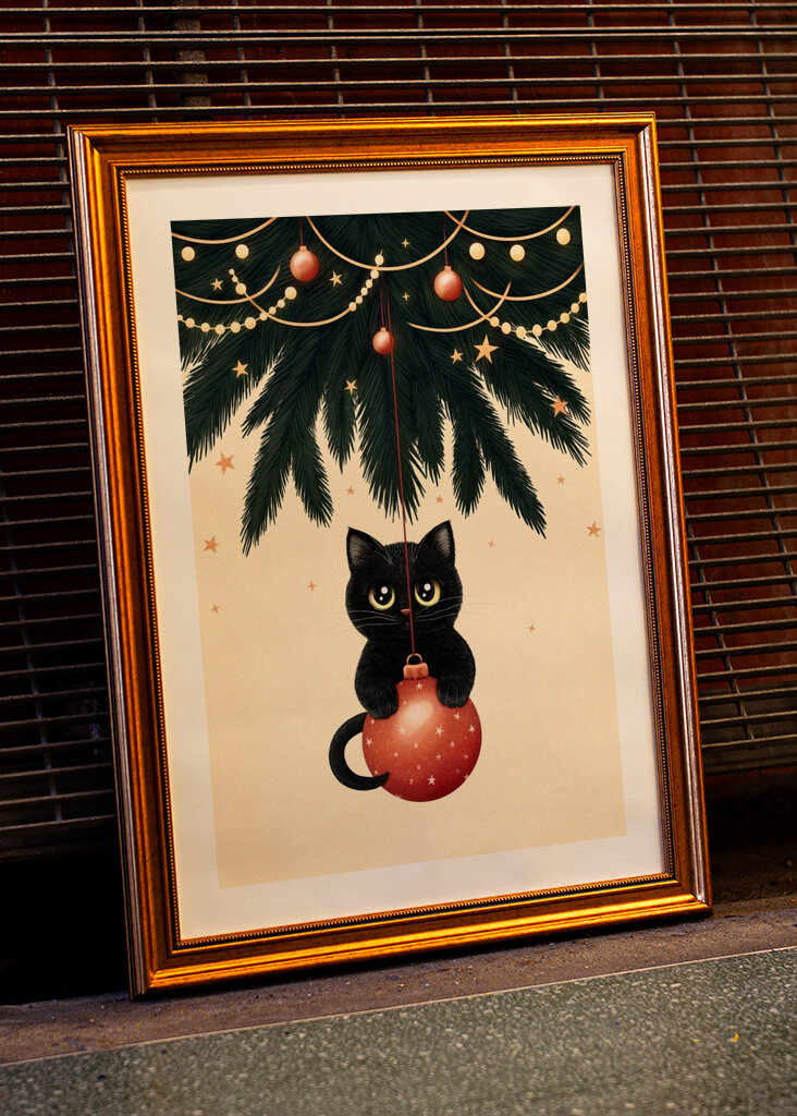 Cat under christmas tree