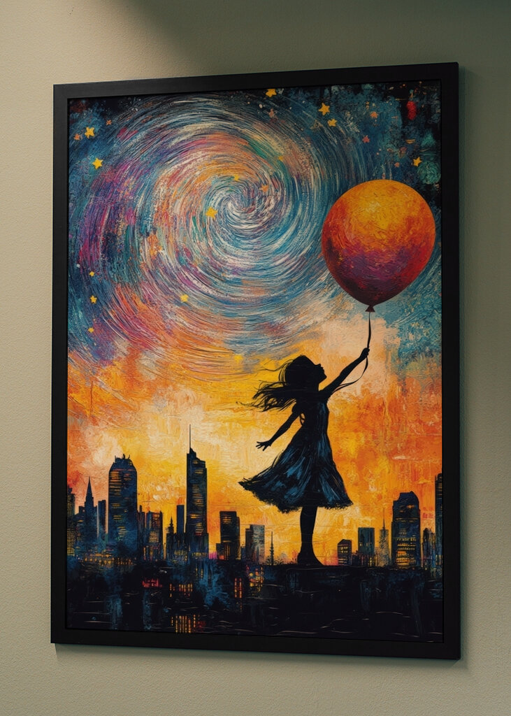 Das Mädchen mit dem Ballon in Richtung Weltraum