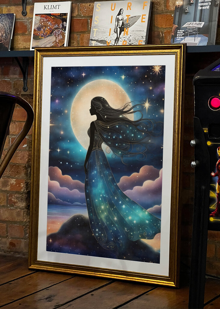 Diosa de las estrellas en la luna llena.