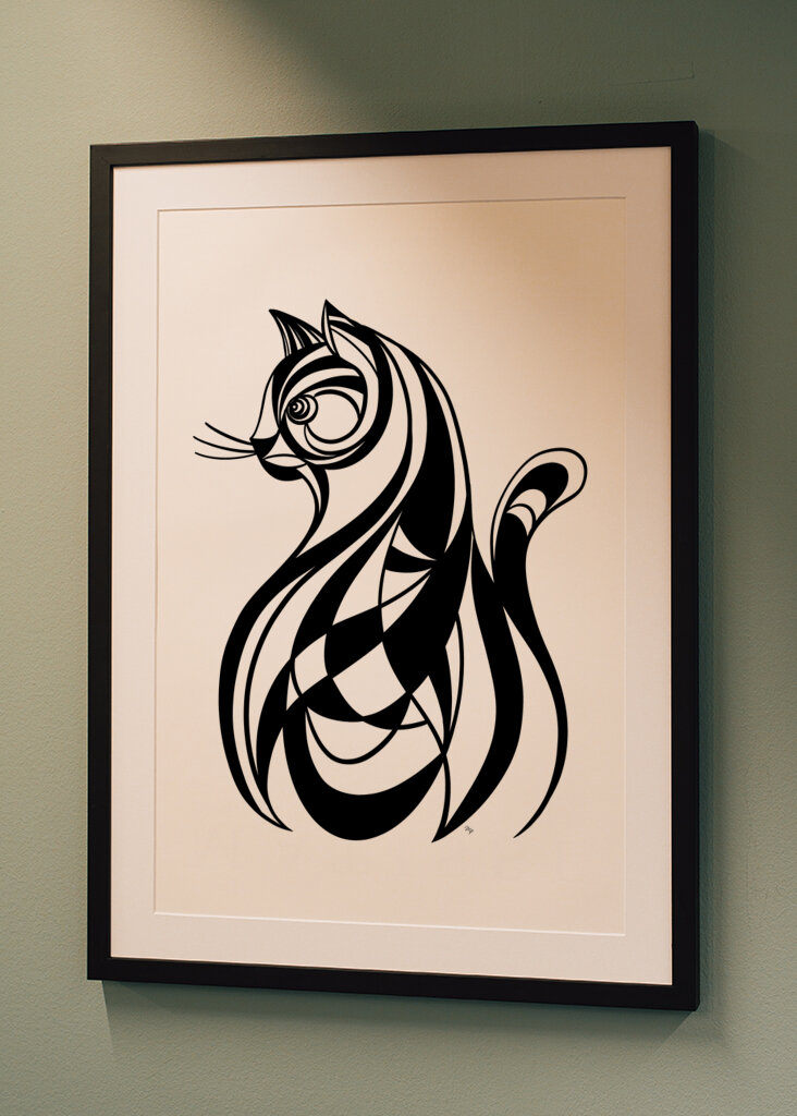 Chat mosaïque noir et blanc