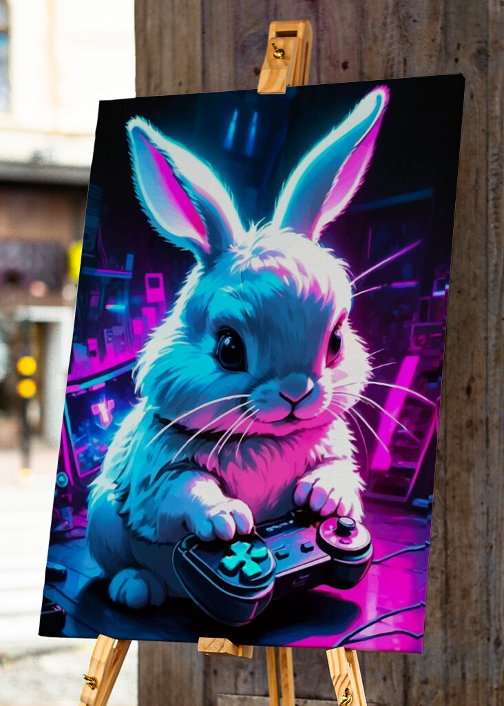 Süßes Kaninchen und fröhliches Neon