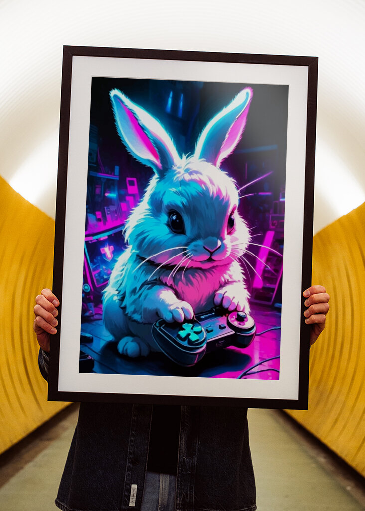 Süßes Kaninchen und fröhliches Neon