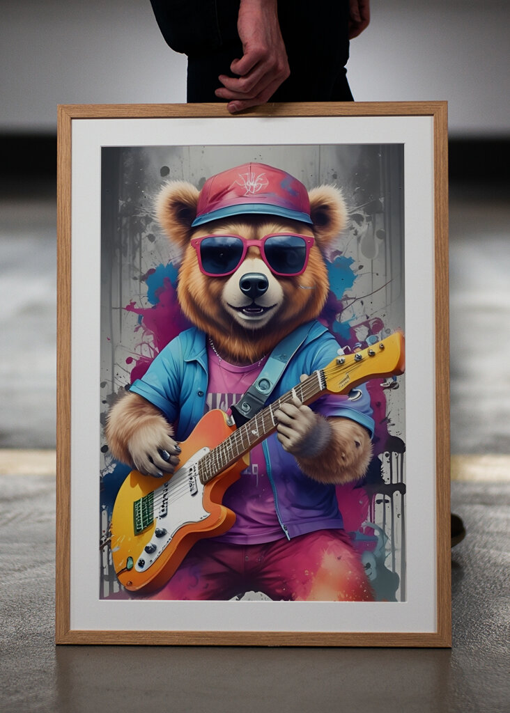 Urso cor-de-rosa tocar guitarra