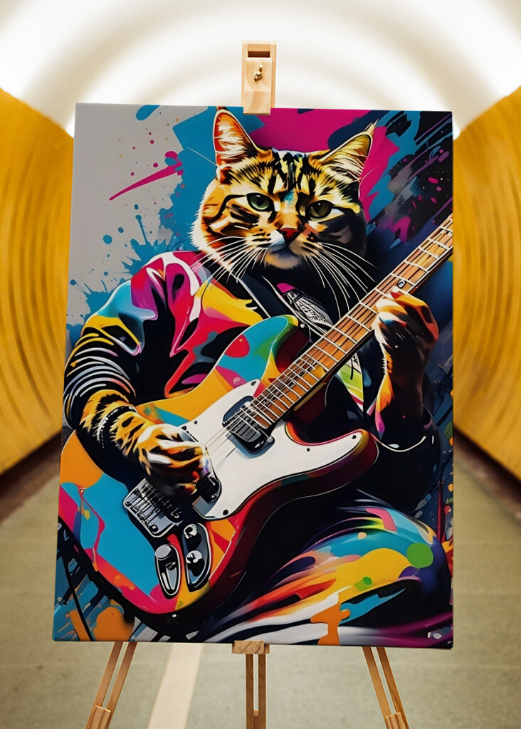 Chat jouer de la guitare
