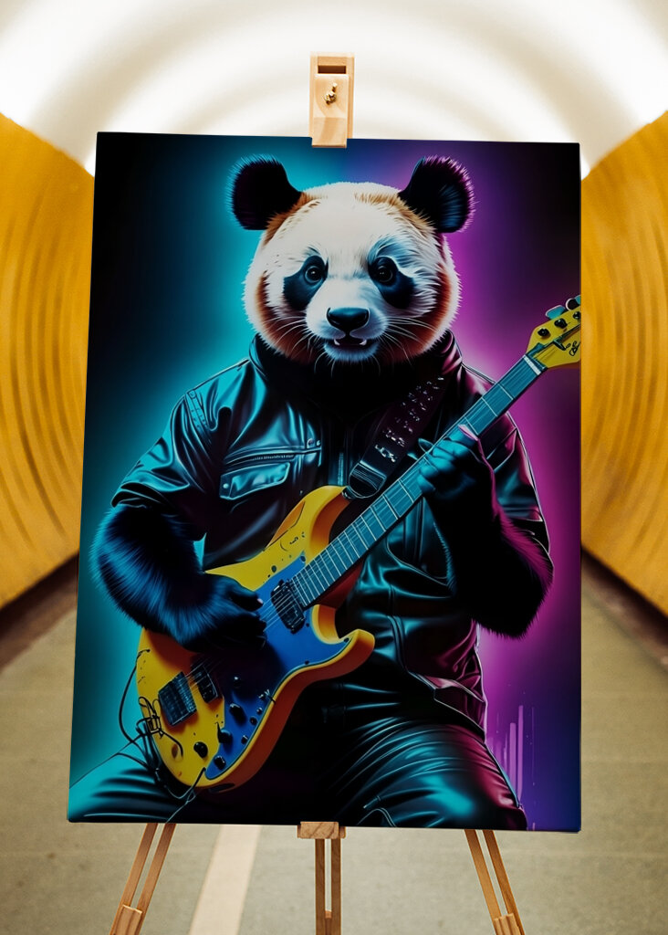 Panda spielt Gitarre Neon Kunst