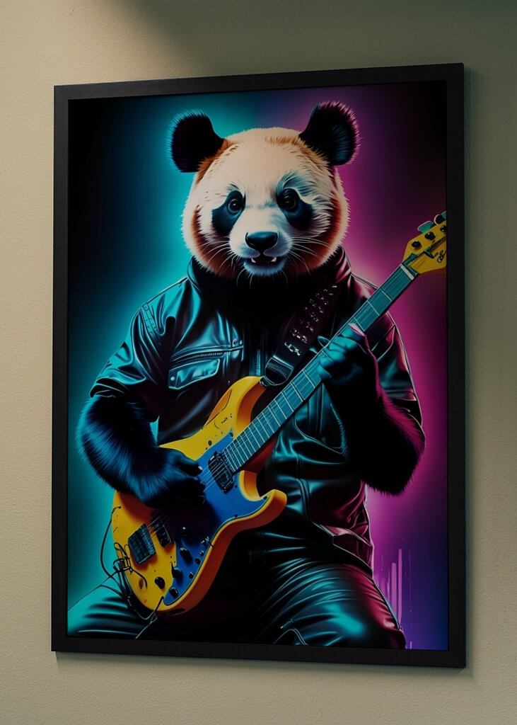 Panda spielt Gitarre Neon Kunst