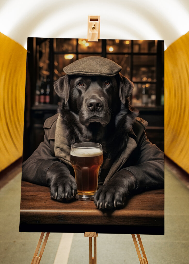 Černý labrador v hospodě