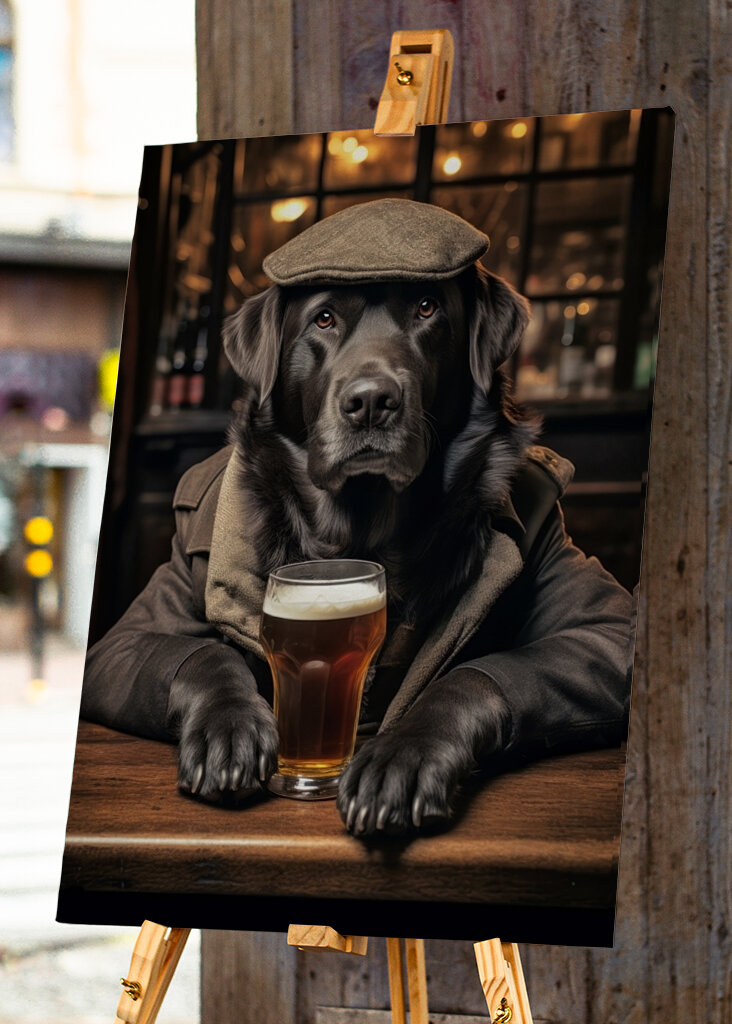 Černý labrador v hospodě