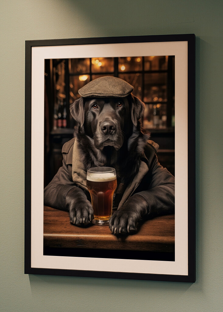 Černý labrador v hospodě