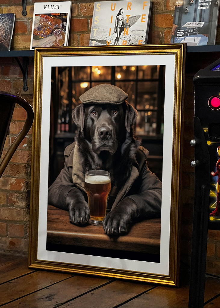 Černý labrador v hospodě