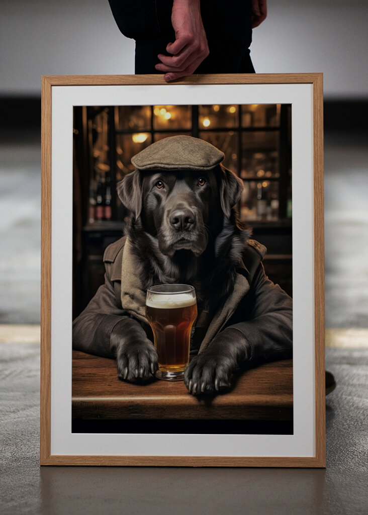 Černý labrador v hospodě