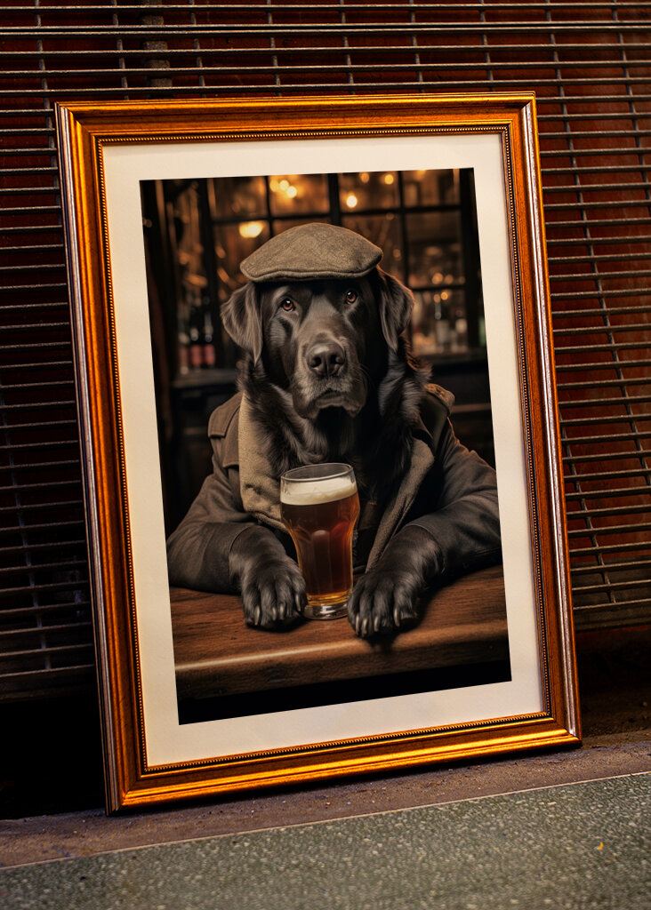 Černý labrador v hospodě