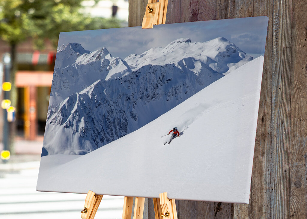 Skier with a view in the Alps