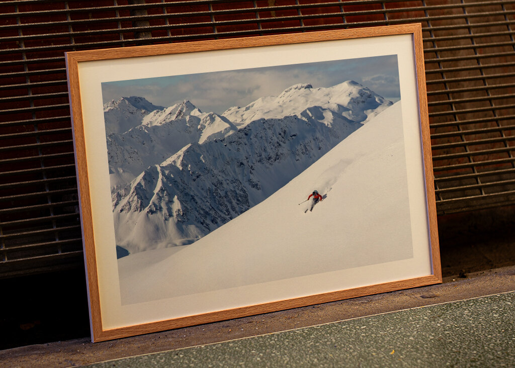 Skier with a view in the Alps