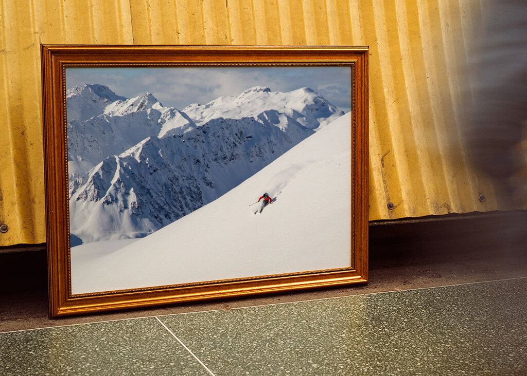 Skier with a view in the Alps