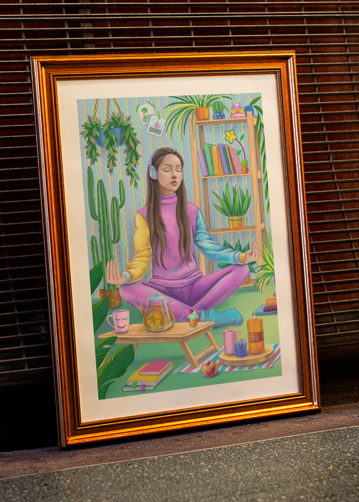 Meditation in a cozy room