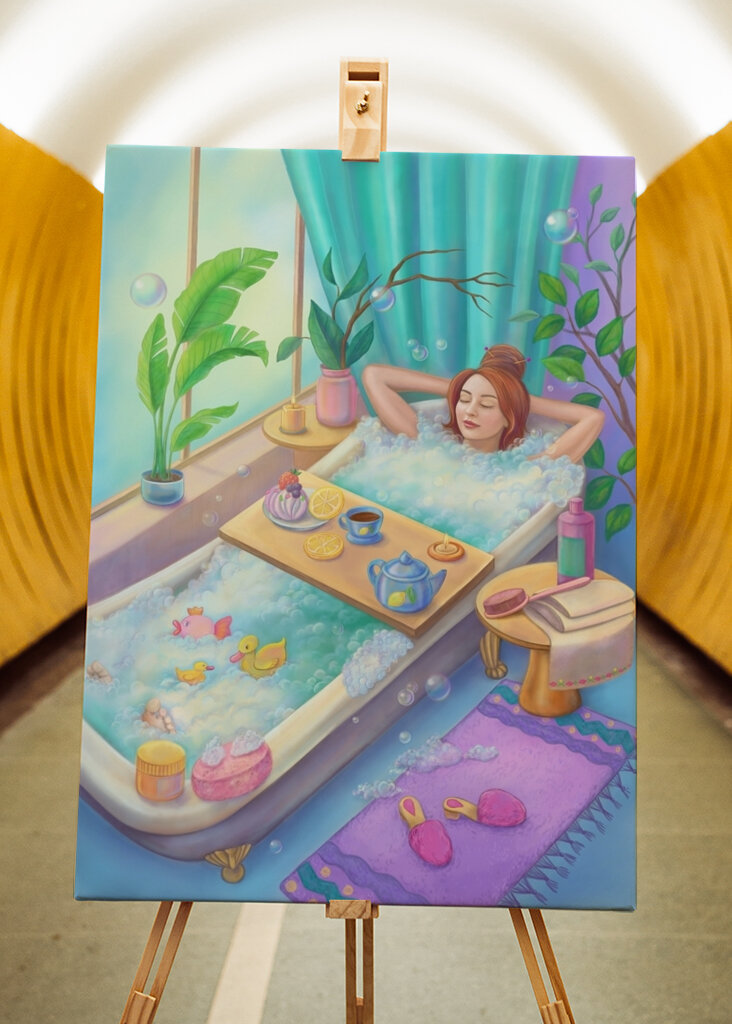 relaxing in a bubble bath