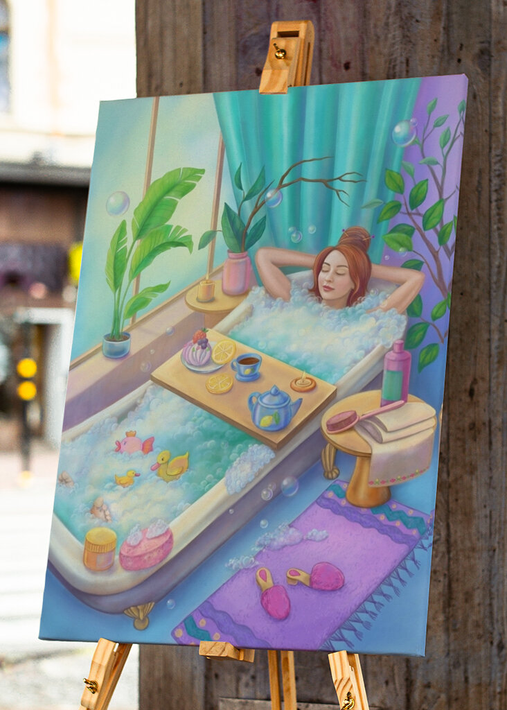 relaxing in a bubble bath