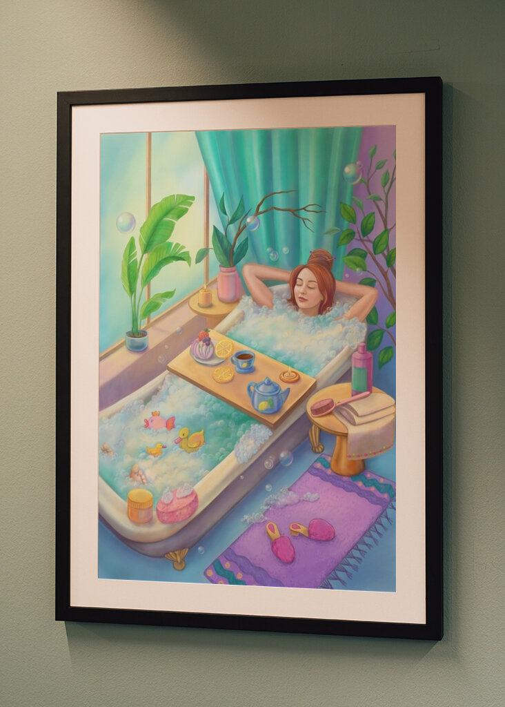 relaxing in a bubble bath