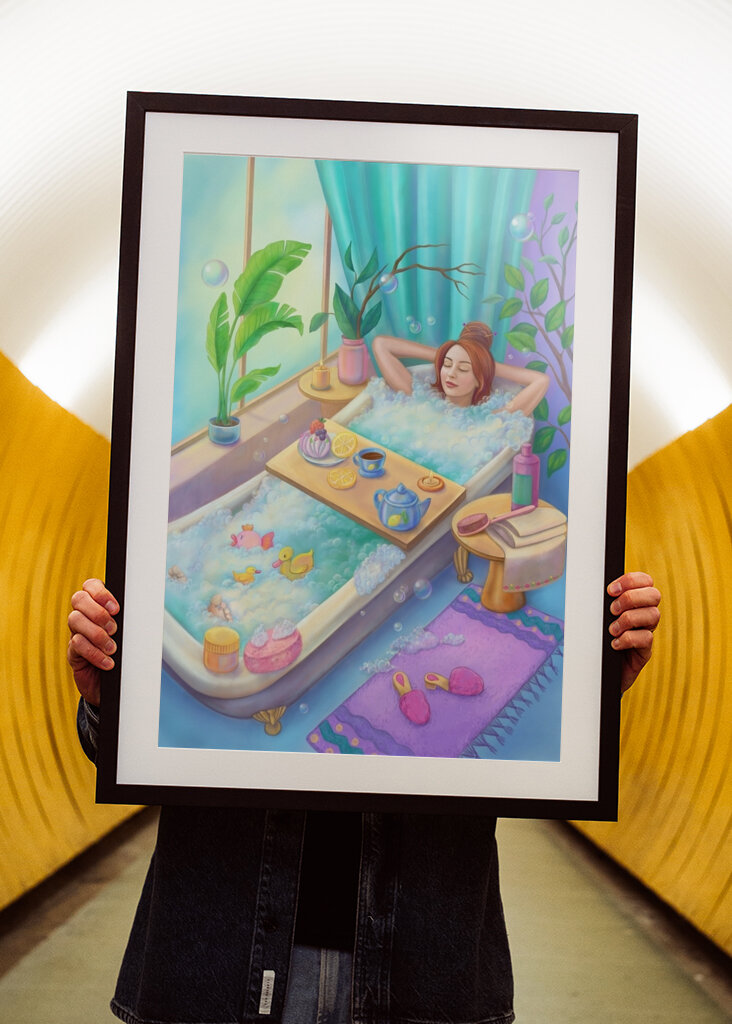 relaxing in a bubble bath