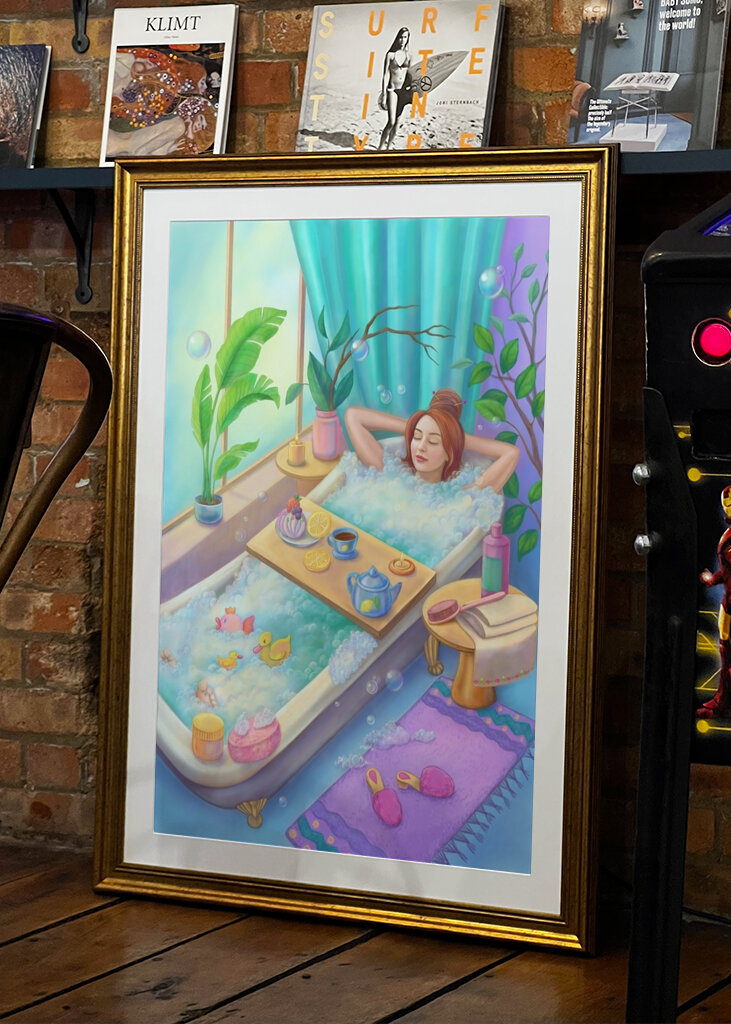 relaxing in a bubble bath