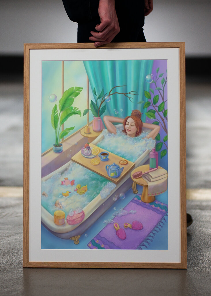 relaxing in a bubble bath