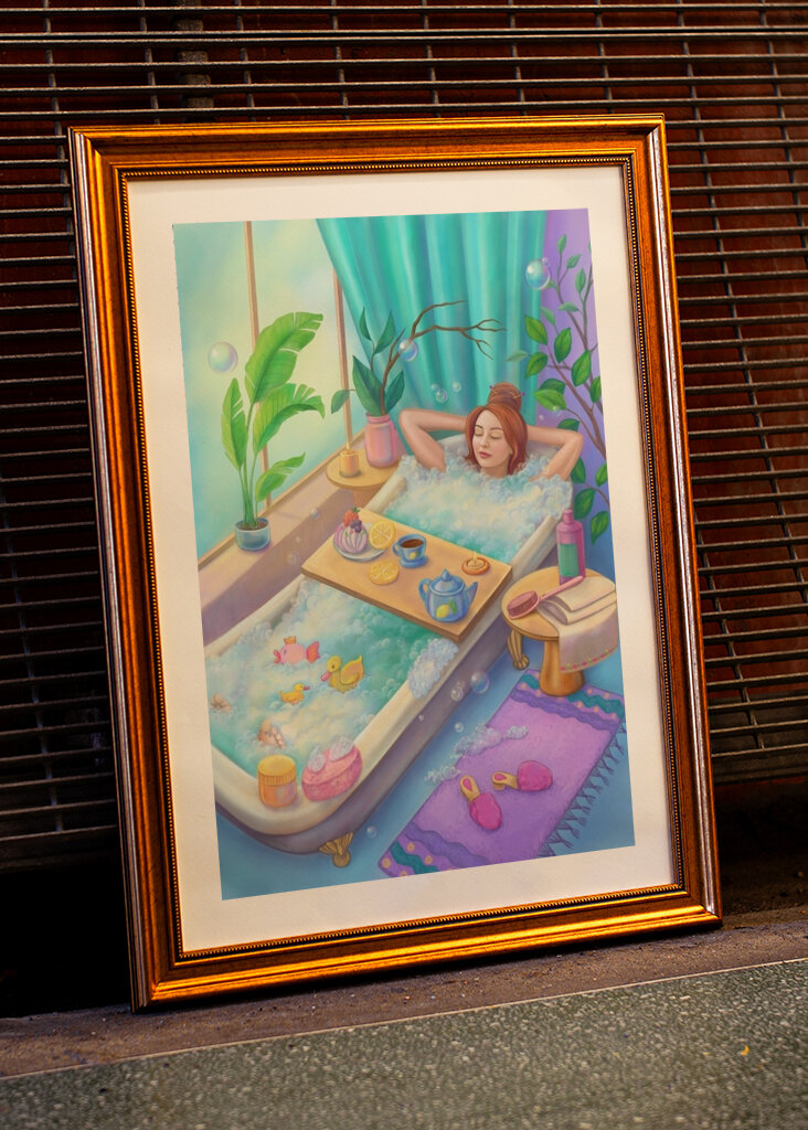 relaxing in a bubble bath