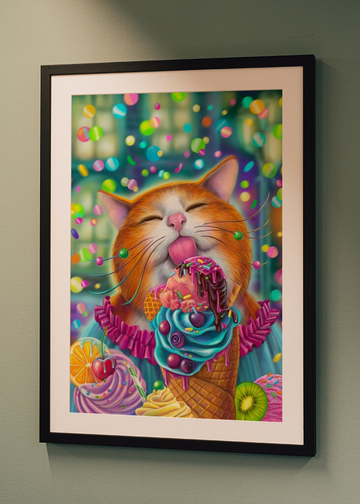 Il gatto divertente ama i dolci