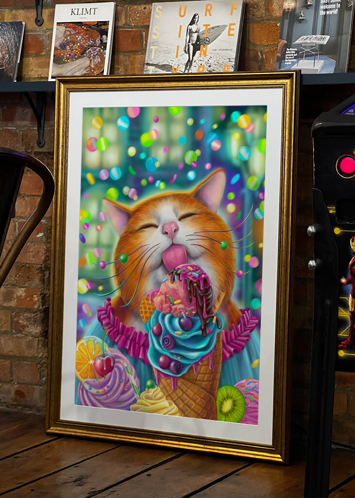 Il gatto divertente ama i dolci