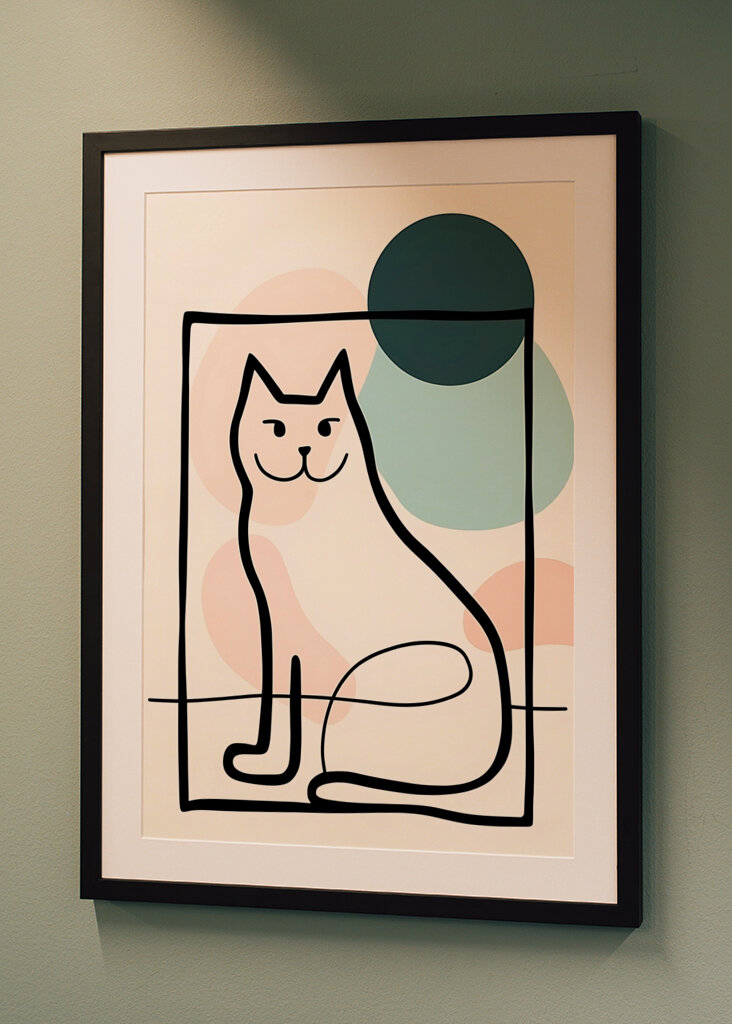 El arte lineal del gato y la luna