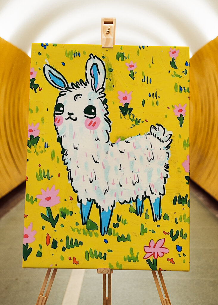 Sonniges Lama in Blüte