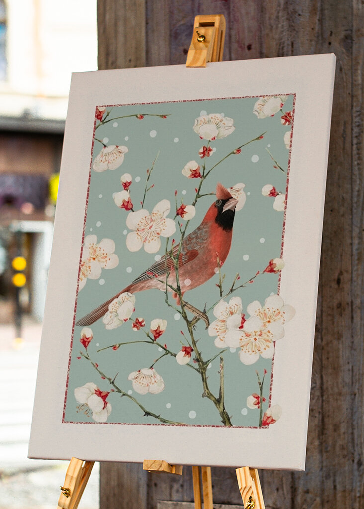 Cardinal rouge dans le prunier