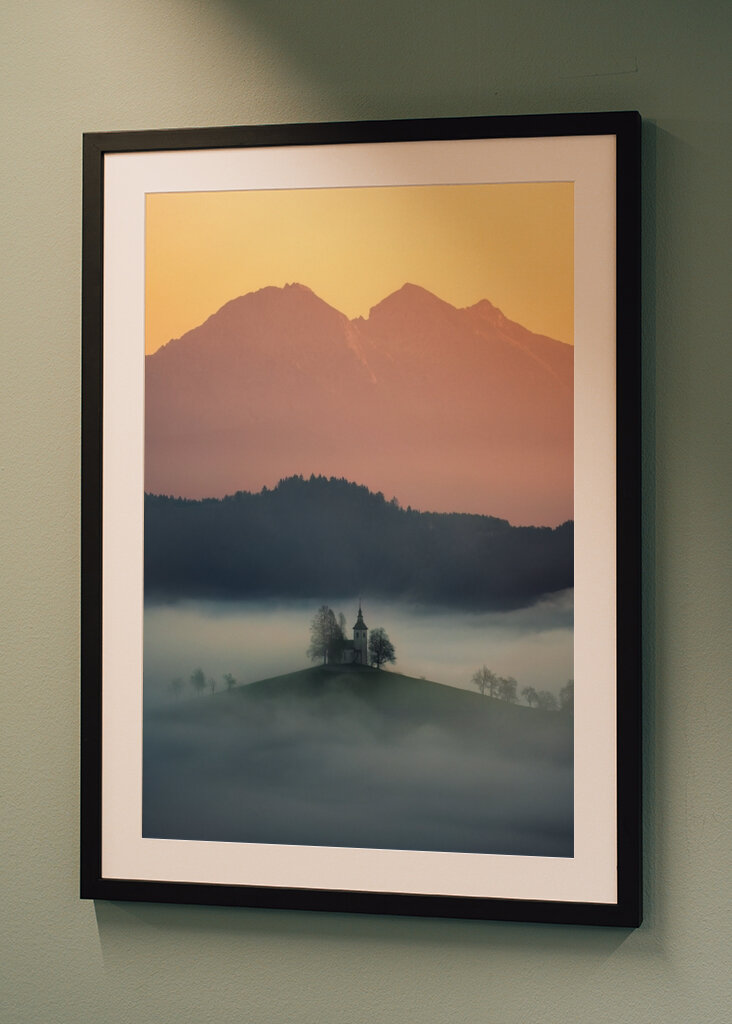 Slovenian church above the fog