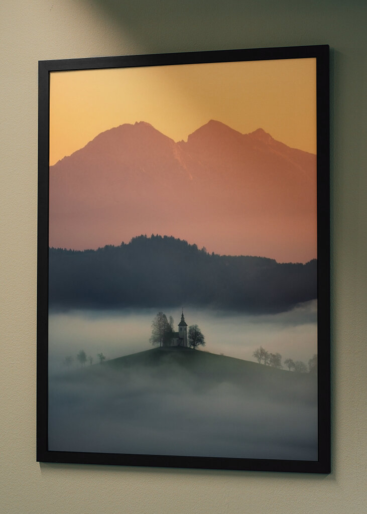 Slovenian church above the fog