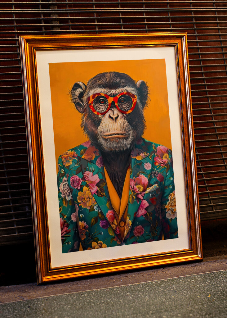 Chimpancé con atuendo elegante