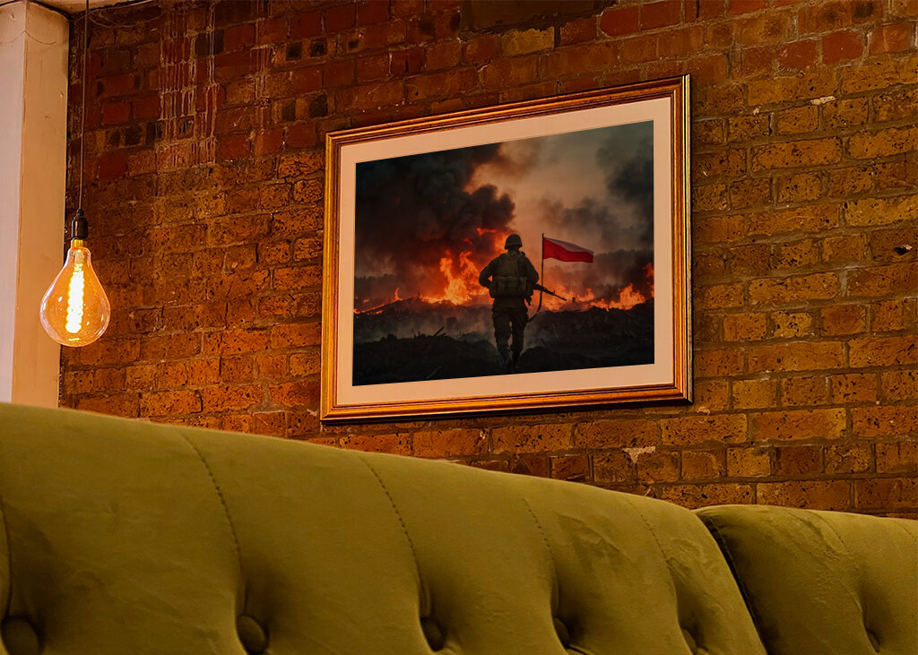 Soldier with Flag in Fire