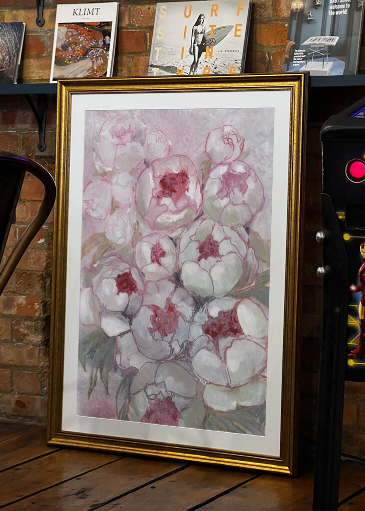 Fioriture di peonia rosa